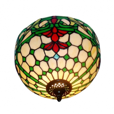 

12 Inch Baroque Style Flush Mount Ceiling Light with Tiffany Stained Glass Bowl Shade 2 Designs for Choice, HL403656