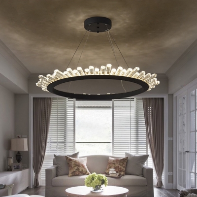 Art Deco Room Lights LED Black Metal Halo LED Chandelier for Bedroom Living Room