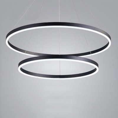 Black Circular Chandelier Lighting Multi Tiered 1 Light/2 Light/3 Light Slim LED Cylinder Pendant Light in Acrylic Shade for Entryway Hallway Foyer