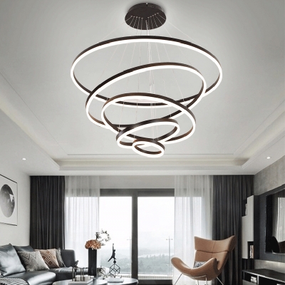 Black Modern Chandelier 4-Light/5-Light Brushed Aluminum Circular Led Chandelier (Warm