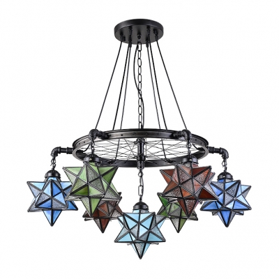 Colorful Star Designed Multi-Light Pendant Light with Black Wheel Decor 3 Sizes for Choice