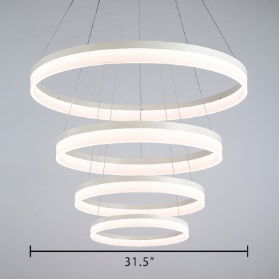 Contemporary Dining Room Kitchen Foyer Led Round Chandelier Ambinet Warm White Light 4 Ring/5 Ring Frosted Led Pendant Light in White