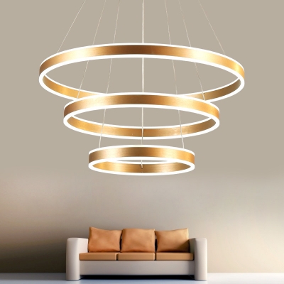 Adjustable Modern Brass Brushed Aluminum Circular Ring Chandelier LED  Warm White Neutral Light for