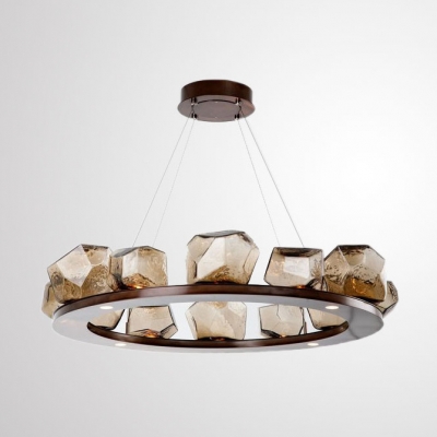 Indoor Decorative Lights Smoke Glass Post Modern Multi Light Round Crystal Chandeliers in Brown