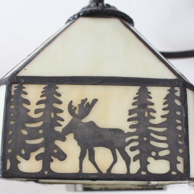 Lodge Style 3/5-Bulb Elk Pattern Chandelier Ceiling Light with Stained Glass Square Shades