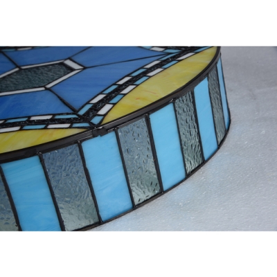 Mediterranean Style Blue&Yellow&Frosted Glass Drum Shape Flush Mount Light for Living Room