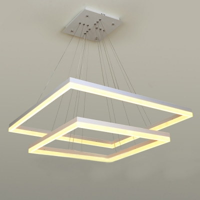 Modern Rectangular LED White Aluminum Chandelier Light with Adjustable Cord for Room Study