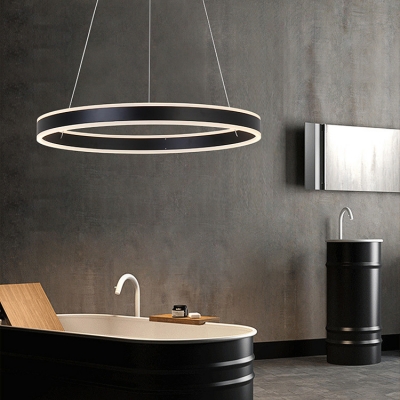 Modern Minimalist 1 Light-4 Light Suspension LED Pendant Matte Black Aluminum Circle Ring Multi Light LED Chandelier for Bathroom Dining Room Kitchen