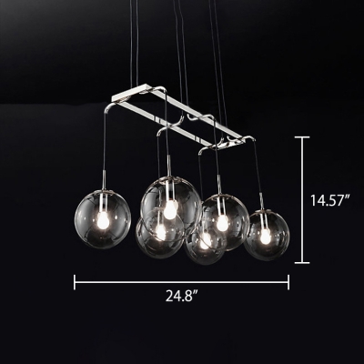 Nickel Finish 6/8/10 Light LED Linear Pendant Light Dining Room Bar Counter High Brightness Clear Glass Shade Globe LED Chandeliers 3 Sizes for Option