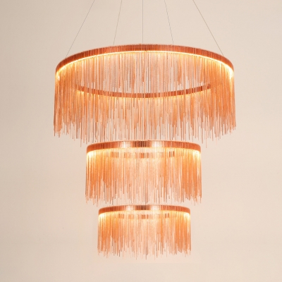 Rose Gold Fringe Pendant Light Post Modern Aluminum 1 Tier/2 Tier/3 Tier Designer Metal LED Chandelier for Stores Foyer Hotel Staircase