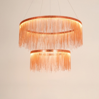 Rose Gold Fringe Pendant Light Post Modern Aluminum 1 Tier/2 Tier/3 Tier Designer Metal LED Chandelier for Stores Foyer Hotel Staircase