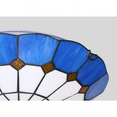 Tiffany Stained Glass Blue/Yellow Lotus Shape Ceiling Light Fixture 11.81