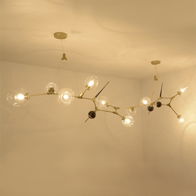 Ultra Modern Clear Glass Shade LED Long Chandelier Gold Finish 6/10 Heads LED Branch Hanging Light