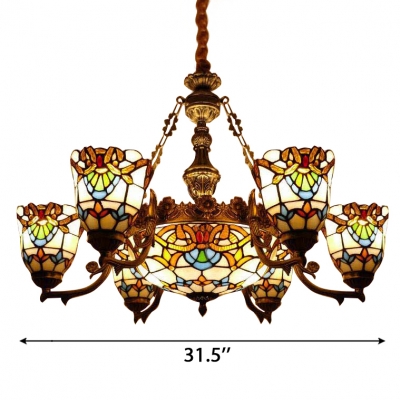 Victorian Style Gorgeous Flower Pattern Center Bowl Chandelier with 6 Arms in Antique Brass Finish