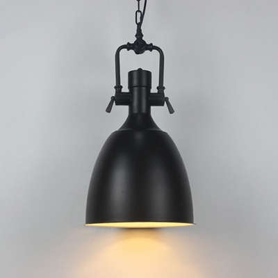 

Satin Black Dome Shade Hanging Chain Pendant Light with Industrial Water Pipe Designed Lamp Socket 11.01"/14.57" Wide