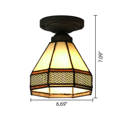 5 Inch Mini Tiffany Stained Glass Style Semi Flush Mount Ceiling Light in Cone Shape