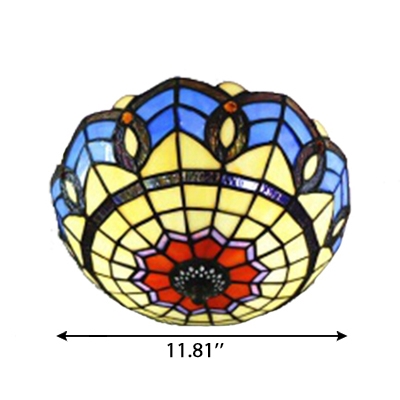 Baroque Style Colorful Flush Mount Ceiling Light with Tiffany Stained Glass Shade 2 Sizes Available