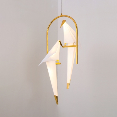 Adjustable Decorative Metal Lights Gold Paper Crane Hoops LED Chandelier for Bedroom Living Room