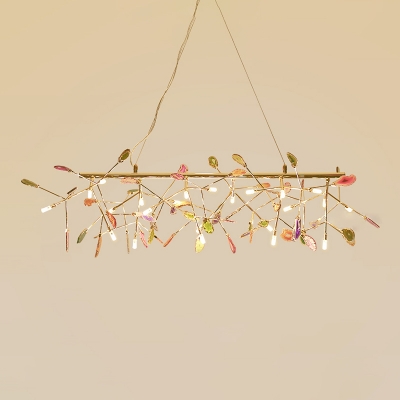 Colorful Accent Chandelier Post Modern Heracleum LED Chandelier Gold 24 Light Branch Pendant Lighting LED Warm White Light for Dining Restaurant Cafe