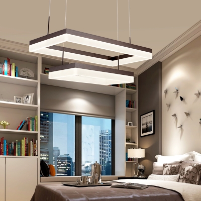 Modern Adjustable Lighting Frosted LED Rectangular Chandelier LED Chandelier Lamp for Living Room