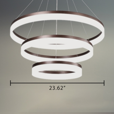 Shabby Chic Chandelier Brushed Aluminum Brown 1 Tier/2 Tier/3 Tier 22/55W LED Ring Pendant Light with Opal Diffused Shade