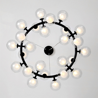 Unique Light Fixture Cord Adjustable 15-LED/25-LED Bubble LED Chandelier Black Metal Ring LED Pendant Lighting for Cafe Restaurant Dining Room