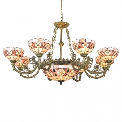 

9-Head Floral Theme Shell Shade Center Bowl Chandelier in Shabby Chic Style 2 Designs for Option, HL488759