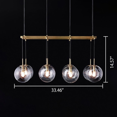Antiqued Brass 6/8/10 Light LED Linear Pendant Light Dining Room Bar Counter High Brightness Globe LED Chandeliers with Clear Glass Shade (3 Sizes)