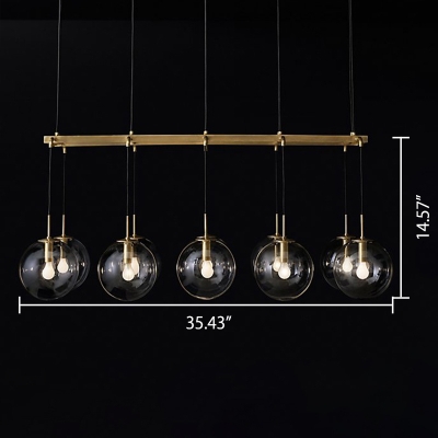 Antiqued Brass 6/8/10 Light LED Linear Pendant Light Dining Room Bar Counter High Brightness Globe LED Chandeliers with Clear Glass Shade (3 Sizes)