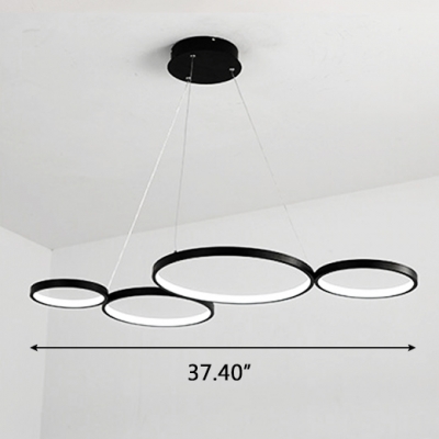 Contemporary Circular Ring Chandelier 60W 3000/4500/6000K 4 Light Large Halo LED Chandeliers in Black for Brilliard Bar Study Room