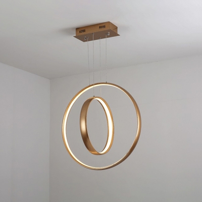Home Accent Lighting Round Rotating Halo LED Chandelier Brushed Aluminum 2 Ring Concentric LED Pendant Light in Gold (Warm White)