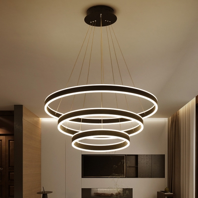 Modern Minimalist 1 Light-4 Light Suspension LED Pendant Matte Black Aluminum Circle Ring Multi Light LED Chandelier for Bathroom Dining Room Kitchen