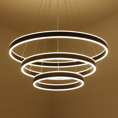 Modern Minimalist 1 Light-4 Light Suspension LED Pendant Matte Black Aluminum Circle Ring Multi Light LED Chandelier for Bathroom Dining Room Kitchen