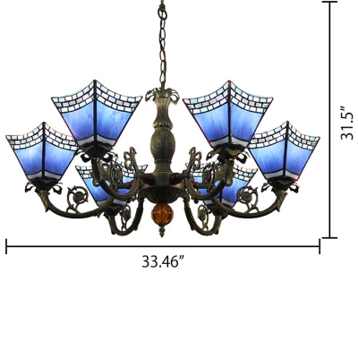 Tiffany 6-Light Chandelier in Mosaic Style with Light/Dark Blue Glass Shade