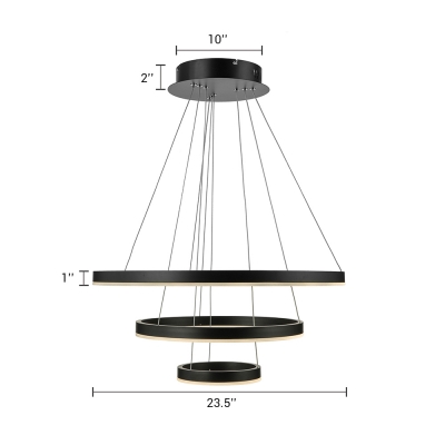 Black Circular Chandelier Lighting Multi Tiered 1 Light/2 Light/3 Light Slim LED Cylinder Pendant Light in Acrylic Shade for Entryway Hallway Foyer