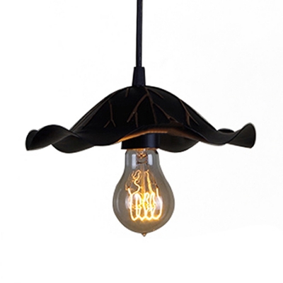 Black Mini Single Light Pendant with Special Floral Shade for Restaurant Cafe