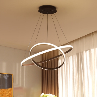 Modern Brown Aluminum LED Warm White Neutral Light Halo Chandelier for Bedroom Dining Room