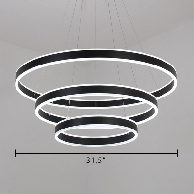Modern Minimalist 1 Light-4 Light Suspension LED Pendant Matte Black Aluminum Circle Ring Multi Light LED Chandelier for Bathroom Dining Room Kitchen