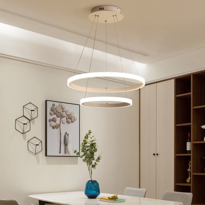 Modern Tiered Led Chandelier Aluminum White 1-Light/2-Light/3-Light/4-Light Ring Pendant Lighting in Acrylic Lampshade