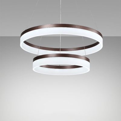 Shabby Chic Chandelier Brushed Aluminum Brown 1 Tier/2 Tier/3 Tier 22/55W LED Ring Pendant Light with Opal Diffused Shade