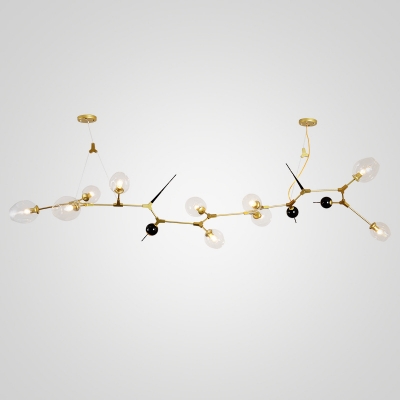 Ultra Modern Clear Glass Shade LED Long Chandelier Gold Finish 6/10 Heads LED Branch Hanging Light