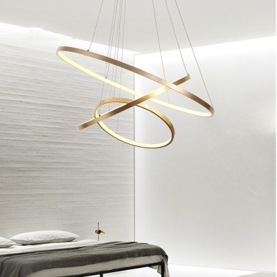 Ultra Modern Gold Finish Small/Large Halo LED Chandelier Brushed Aluminum 90/110W Ultra-thi