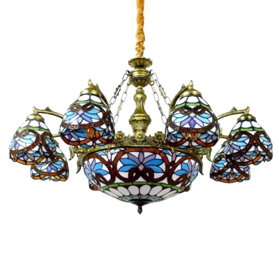 Baroque Stained Glass Center Bowl Chandelier with 6/8 Small Bowl Shades for Living Room