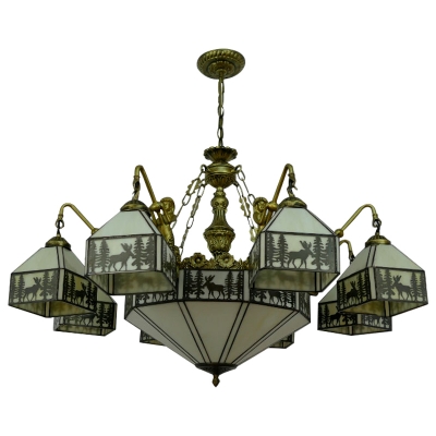 Lodge Style Elk Pattern Square Shade Chandelier with 8 Mermaid Resin Arms