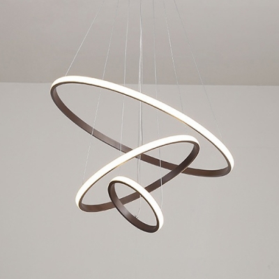 Modern Brown Aluminum LED Warm White Neutral Light Halo Chandelier for Bedroom Dining Room