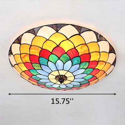 Multi-Colored Flower Design Ceiling Light Fixture in Tiffany Stained Glass Style 3 Sizes Available