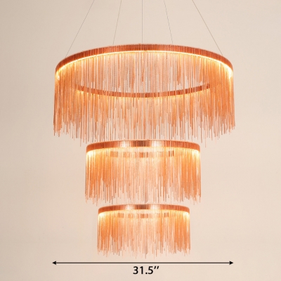 Rose Gold Fringe Pendant Light Post Modern Aluminum 1 Tier/2 Tier/3 Tier Designer Metal LED Chandelier for Stores Foyer Hotel Staircase