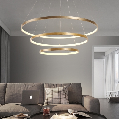 Ultra Modern Gold Finish Small/Large Halo LED Chandelier Brushed Aluminum 90/110W Ultra-thi