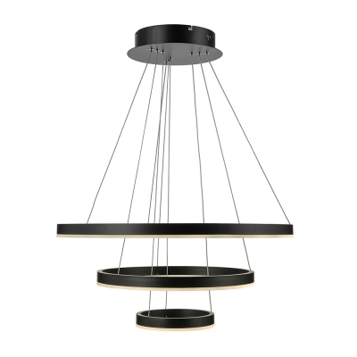 Black Circular Chandelier Lighting Multi Tiered 1 Light/2 Light/3 Light Slim LED Cylinder Pendant Light in Acrylic Shade for Entryway Hallway Foyer