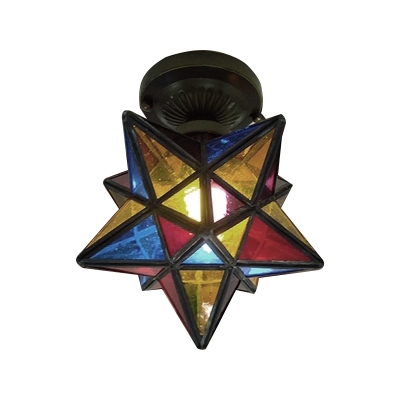 Creative Tiffany Star Shape Colorful Semi-Flush Ceiling Light with Bronze Canopy 2 Designs for Option